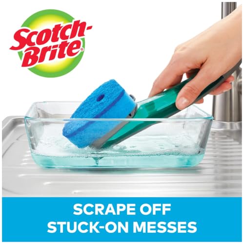 Image of Scotch-Brite Advanced Soap Control Non-Scratch Dishwand Kit, 1 Dish Wand & 5 Sponge Refills, Prevents Soap from Leaking, Leak-Free Guarantee, Best for Nonstick Pots and Pans, Glass, Tubs, & Showers