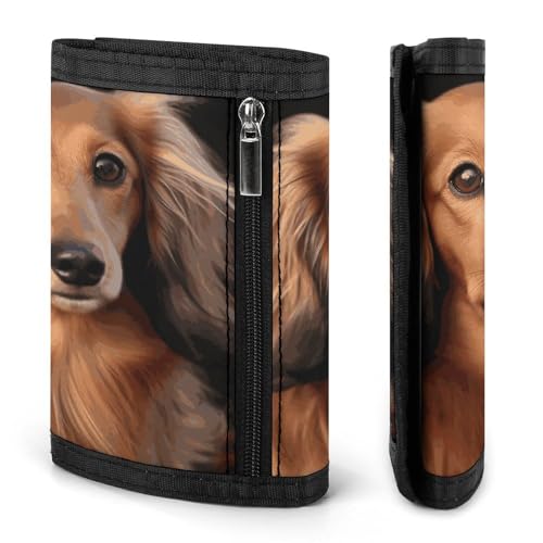 Long Haired Dachshund Trifold Wallet, Card Cases And Money Oganizer Thin Stylish Mini Coin Bag with Zipper Coin Pocket Credit for Men And Women3