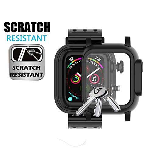 Image of Realproof Waterproof Case for Apple Watch Series SE | SE2 | 6 | 5 | 4 44MM with 3PCS Premium Soft Silicone Band, Dropproof Shockproof Resistant Rugged Protective iWatch Case Bulit-in Screen Protector
