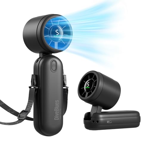 Image of Diveblues Mini Handheld Fan, 30ft /s Portable Turbo Fan [12H Max Cooling], 4000mAh Personal Fan with LED Display, 3-in-1 Hand Held /Neck /Desk Fan for Travel, Cruise, Disney Essentials