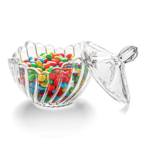 ComSaf Glass Candy Dish with Lid Small Candy Bowl, Crystal Covered Storage Jar