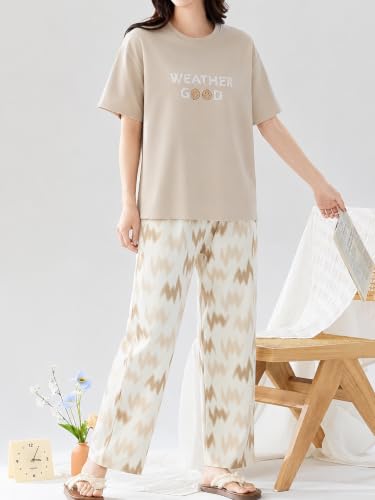 Image of Celary Women's Cotton Blend Printed Night Suit Set||Soft & Breathable Short Sleeve Top & Ethnic Print Pyjama Set||Also Available in Plus Size||Korean Night Suit||Comfortable Home Wear & Sleepwear
