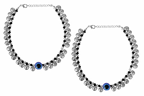 Indian Ethnic Statement Evil Eye Traditional Fashion Silver Oxidized Ghungroo Payal Anklets Jewelry