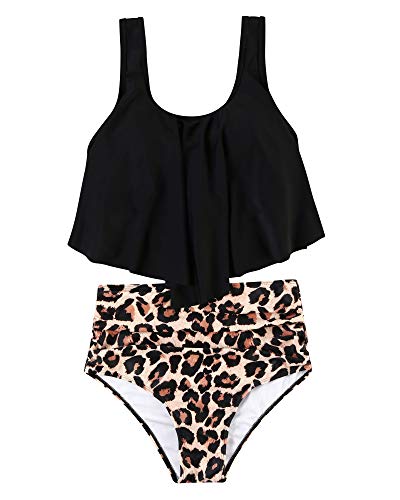 Image of OMKAGI Women's Ruffle Bikini Swimsuit High Waisted Bottom Plus Size Swimwear Tankini