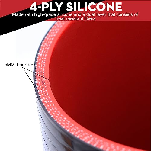Image of ID 4inch 4-Ply Straight Coupler Silicone Hose 5mm Thickness 12inch Length With 2 X Stainless Steel T-clamps (4inch(102mm))