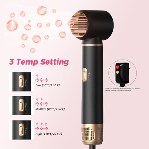 Image of Atopskins 5 in 1 Hair Dryer Brush Set, Hot Air Styler Blowout Brush | 5-in-1 Blow Dryer Brush with 800W Motor, 3 Heat Settings, Auto-wrap Curlers & ALCI Safety Plug for Easy Home Blowout Styling