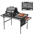 Portable Folding Picnic Table with Carry Handle, Outdoor Grill Camping Table with Mesh Bag, Side Tables, with Metal Grid Desktop Adjustable Height Folding Table, for Ninja Blackstone Flat Top Griddle