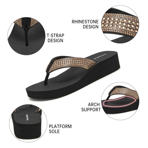 SelenePair Women's Platform Flip Flops Comfortable Arch Support Rhinestone Braid Summer Beach Slide Sandals Soft Woven Strap Slip On Lightweight Casual Walking Thong Sandals3
