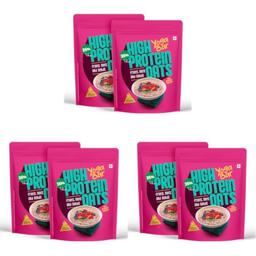 Image of Yogabar 26g High Protein Oats 1kg x 2, Fruits Nuts & Seeds - Breakfast Cereal with Wholegrains, 26% Protein & No added sugar - Oats High Protein for Gym - Premium Protein Blend with Whey Protein Powder - with Goodness of Chia, Sunflower & Pumpkin Seeds & Probiotics for Absorption