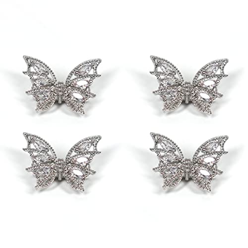 Tinsow 4 Pcs Nail Diamond Metal Nail Art Butterfly Jewelry Crystal Strass Moving Wings Butterfly Nail Diamond Stones Wedding Charms Accessories (Silver)