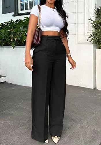 Women Wide Leg Dress Pants High Waisted Straight Leg Slacks Casual Business Office Work Trousers2