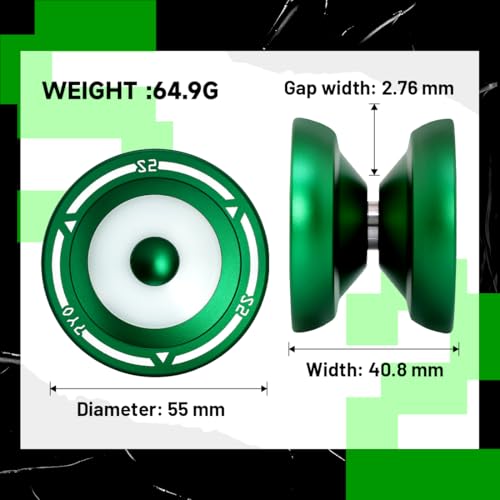 Image of S2 Responsive Yoyo for Kids, Professional Dual Purpose Yo-Yo Alloy Metal Yoyo with 10 Yoyo Strings, Bag, KK Bearing, Axle, Bearing Removal Tool - Green