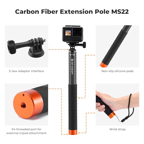 Image of K&F CONCEPT Carbon Fiber Invisible Selfie Stick, （127cm /50in） Extension Long Pole Compatible with Insta360 X5 X4 X3 ONE X2 Ace, Ace Pro, Ace Pro 2, GO 3 /3S, GO Ultra, DJI Osmo 360 Action Cameras | Compatible with Insta360 X5 /X4 /X3 ONE X2 Ace Pro 2, Luna Ultra, DJI Osmo Action 3-6 Osmo 360,Go Pro Hero 8-13 Balck Camera