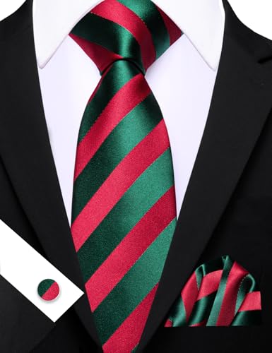 Image of Barry.Wang Man Stripe Ties Set Silk Woven Pocket Square Necktie Cufflinks Formal Party Business