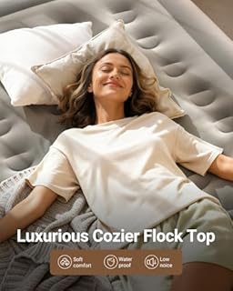 iDOO Queen Air Mattress with Built in Pump, 18 Raised Comfort Inflatable Blow up Mattress, Upgraded Four Chamber Portable Air Bed for Camping, Guests and Home, Colchon Inflable, 650 lbs Max