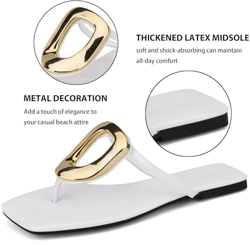 Womens Flat Sandals Square Comfortable Flip Flops Slide Summer Beach Shoes with Metal Decoration3
