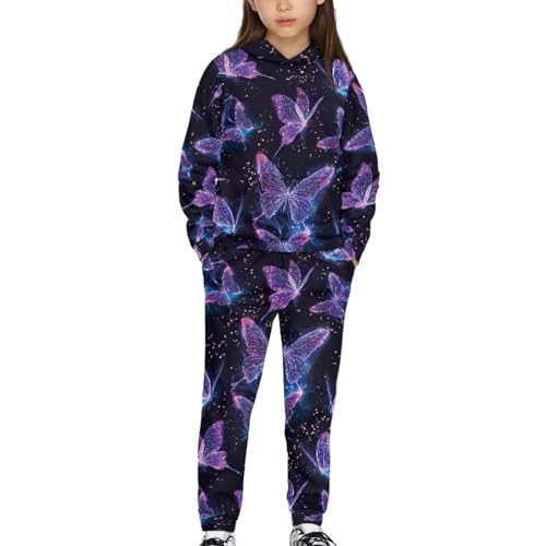 ORGYPET Butterfly Hoodie Set Comfy Casual Hoodie Sets Oversized L Sweater Set for Youth Loose Fit Youth Two Piece Outfits Loose Pullover Sweatshirt for Youth Breathable Fabric for All Day Wear