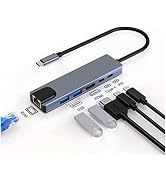 RuhZa USB C Hub Ethernet Adapter,6 in 1 USB C to 4K HDMI with 1000M Ethernet,2 USB 3.0 Port,USB-C...
