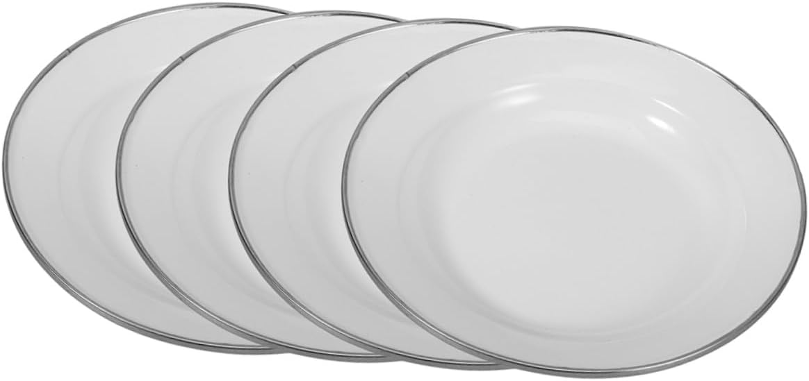 4pcs White Enamel Plates 22cm Vintage Small Appetizer Plates Reusable Food Serving Dishes for Fruits Vegetables and Outdoor Dining