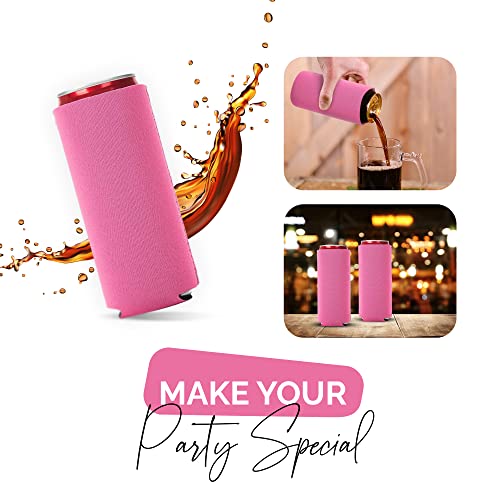 Image of Slim Can Cooler Sleeve 12 Pack - Blank Neoprene Insulated Can Coolers for 12 oz Skinny Beer & Soda Cans - Sublimation Ready Drink Sleeves for Heat Press, Custom Printing & Party Favors (Pink)