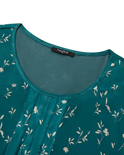 Valolia Work Tops For Women Chiffon, Womens Tops Work Clothes For Women Office Casual Fashion 2023 Loose Fit Flattering Tunics Scoop Neck Pleated Hem Mesh Tunics For Women For Spring Deep Cyan L #TOP2