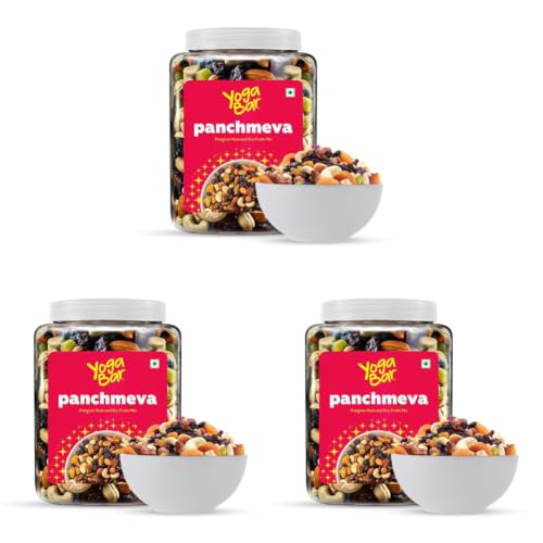 Image of Yogabar Panchmeva Premium Nuts and Dry Fruits Mix- 850 gm-Jar | Almonds | Cashews | Raisin | Dates (Pack of 3)