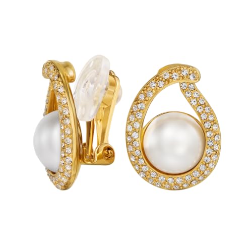Boucles d'oreilles à clip Traveller plaqué or et perle goutte élégante