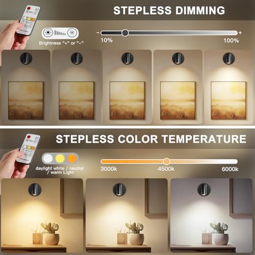 Image of Kimjo Spot Lights Indoor, Wireless LED Spotlight, Uplighting Indoor with Remote and Dimmable, Accent Lighting for Plants, Picture, Battery Operated Wall Light
