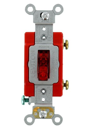 Leviton Extra Heavy Duty Grade Self Grounding 20 Amp 120 Volt Single-Pole AC Illuminated Toggle Switch 1221-LHR Red