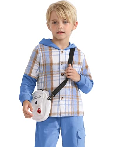 Image of 2Pcs Boys Clothes Sweatsuit Set Hoodie Flannel Plaid Shirt and Jogger Pants for Kids Fall Winter Spring Outfits