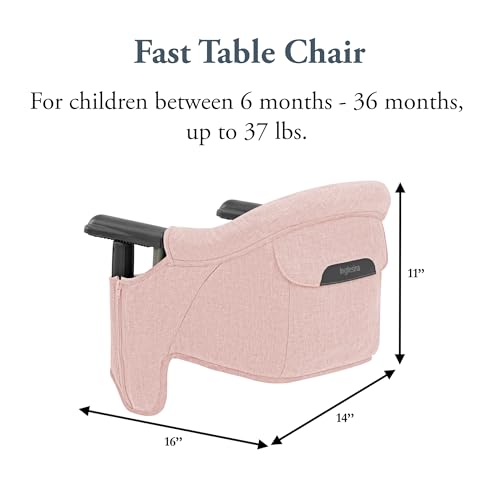 Image of Inglesina Fast Table Chair, Powder Pink - Portable Baby High Chair - for Babies & Toddlers up to 37 lbs - Collapsible - Fits Tables 0.8'' to 3.5'' Thick - Compact & Easy to Use - Travel Bag Included