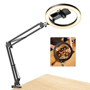 Upgrade Ring Light Overhead Phone Mount, Evershop Selfie Ring Light with Stand and Phone Holder,10”Circle LED Desk Ring Light with Clamp for Video Recording,Zoom Meeting,Live Streaming Tiktok,YouTube