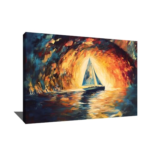 Alessio Cacciatore Quadro su tela Barca a vela - Deco per interni casa moderna, tela stampata astratta, idea decorativa per camera da letto, adulto, dipinto di barche a vela in mare, arte murale