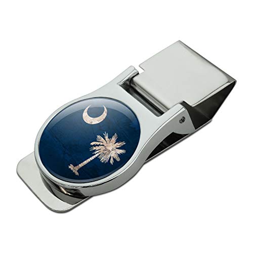 Rustic South Carolina State Flag Distressed USA Satin Chrome Plated Metal Money Clip