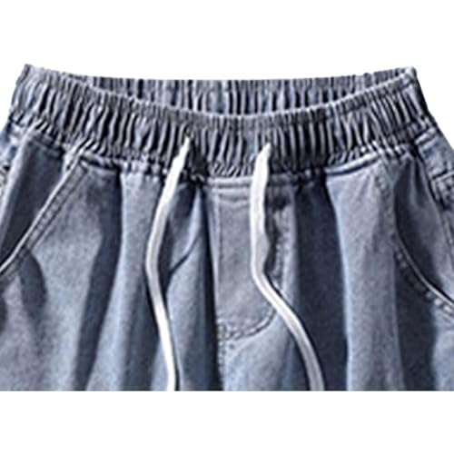 Men's Straight Baggy Denim Trousers Elastic Waist Drawstring Loose Cargo Pants Regular Fit Casual Wide Leg Jeans4