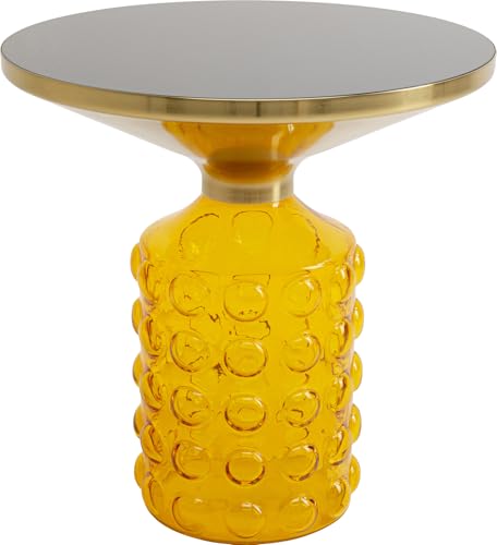 Kare Table d'appoint Design Lola Jaune, Ronde, diamètre 35 cm, Socle en Verre, Table Basse, Salon, Table de Chevet