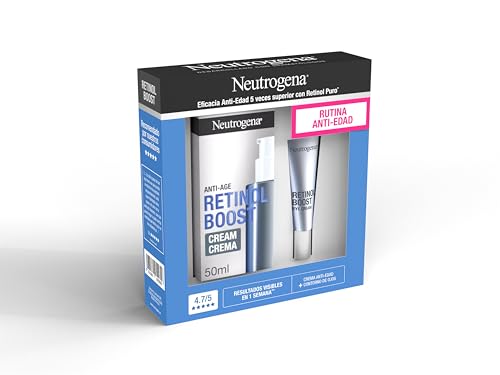 Neutrogena Retinol Boost Crema antiedad (50 ml) + Contorno de ojos (15 ml), rutina facial con retinol, crema facial y contorno para las ojeras y bolsas, piel más joven en 1 semana