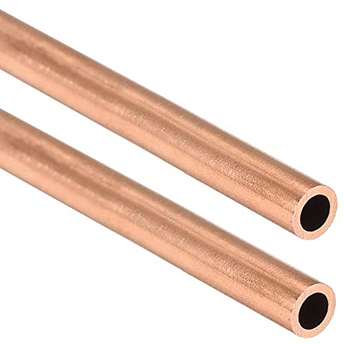 Axwadf Pure Cuivre Tube Ronde Tube Creux T2 CU Metal Tuyau Droit Tuyau Droit Cuivre, 2pcs, Épaisseur de paroi 1mm,Out Diameter 5mm Cover