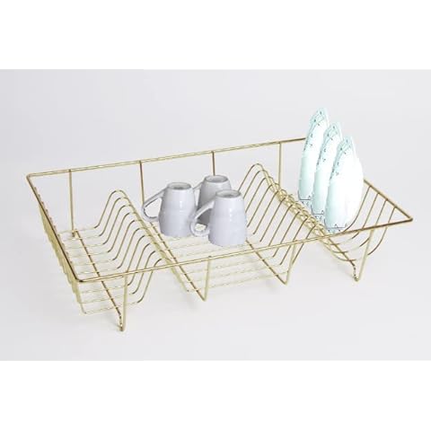 AAMEN Kitchen Dish Rack - Gold, Wire Dish Rack, Dish Drying Rack, Stainless Steel Dish Drying Rack for Kitchen Counter - L48.5 x W30 x H10cm (Approx.) Cover