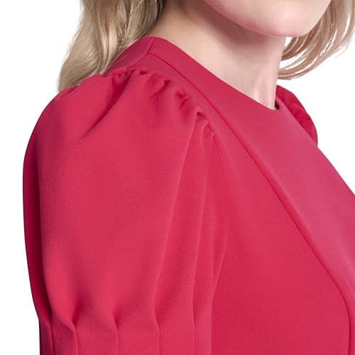 Image of DKNY Women's Short Puff Sleeve Knee Length Sheath Dress with Exposed Back Zipper