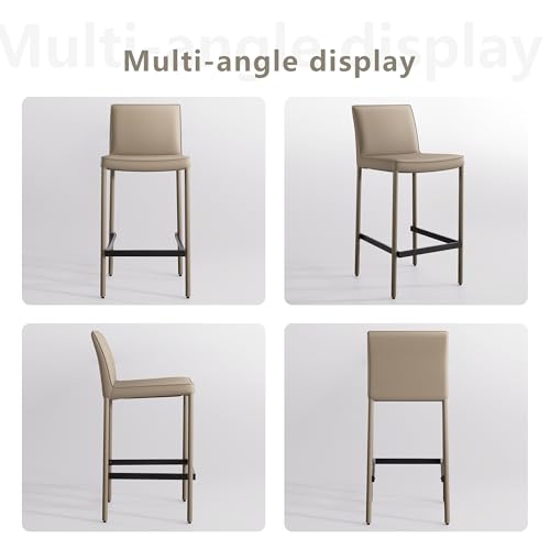 Image of YOUNIKE 26 inch H Counter Height Bar Stool with Back Single Faux Leather Modern Barstool Upholstered Comfy Bar Chair for Kitchen Breakfast Island, No Assembly, Fully Wrapped Metal Legs Khaki