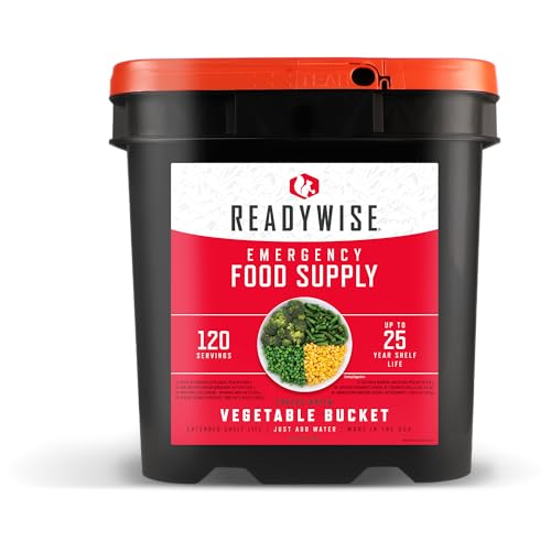 ReadyWise Emergency Food Supply - 120 Servings Freeze Dried Vegetables Bucket, Dehydrated Meals, Survival Food Kit for Backpacking, Camping Essentials & Prepping Supplies, up to 25 Year Shelf Life