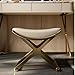 WDHUSza Leather Vanity Stool with Metal X Legs - Multifunctional Padded Ottoman for Makeup, Living Room, and Bathroom Use (Gold)