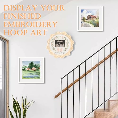 Image of 4 Sets Wood Embroidery Hoop Frame 8 Inch Embroidery Display Frame Large Round Wooden Embroidery Frame for Finished Cross Stitch Hoop Frame DIY Decor Sewing Ornaments
