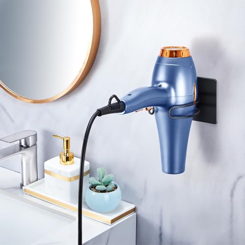 LOXSUN Föhn Halterung, Fönhalter Ohne Bohren, Edelstahl Föhnhalter Wand, Halterung für Fön Aufbewahrung Haartrocknerhalter, Fönhalterung Selbstklebend Föhnhalterungen für Bad (Schwarz) 2