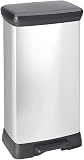 CURVER Decobin - Poubelle rectangulaire à pédale, 50L - Fermeture Douce - Aspect Métal - Pour Cuisine, Bureau, Salle de Bain - 39 x 29 x 72 cm - Gris - Recyclé, Packaging renforcé - 1