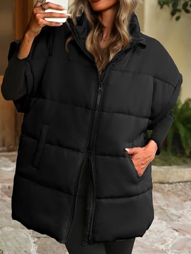 ELLEVEN Women's Oversized Puffer Vest - Quilted Stand Collar Sleeveless Vest with Pockets2