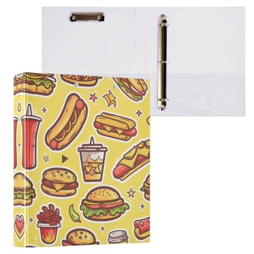 Nander 3 Ring Binder,Yummy Burger Binder with Clipboard（...