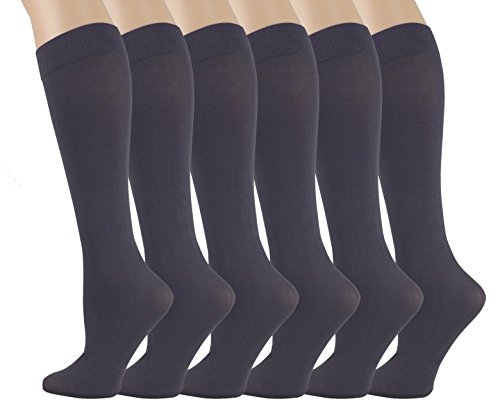6 Pairs Pack Women Stretchy Spandex Trouser Socks Opaque Knee High (Dark Grey)