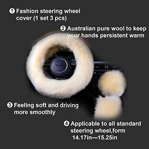 Yontree Winter Warm Faux Wool Handbrake Cover Gear Shift Cover Steering Wheel Cover 14.96"x 14.96" 1 Set 3 Pcs (Yellow) - Thumbnail 4